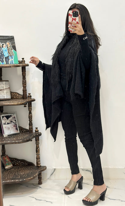 Black fur Woollen shawl