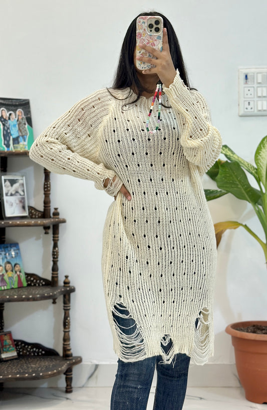Oversized long crochet top (42-44)