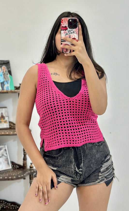 Pink pretty crochet top (34-36)