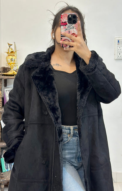 Long leather fleece coat (36-38)