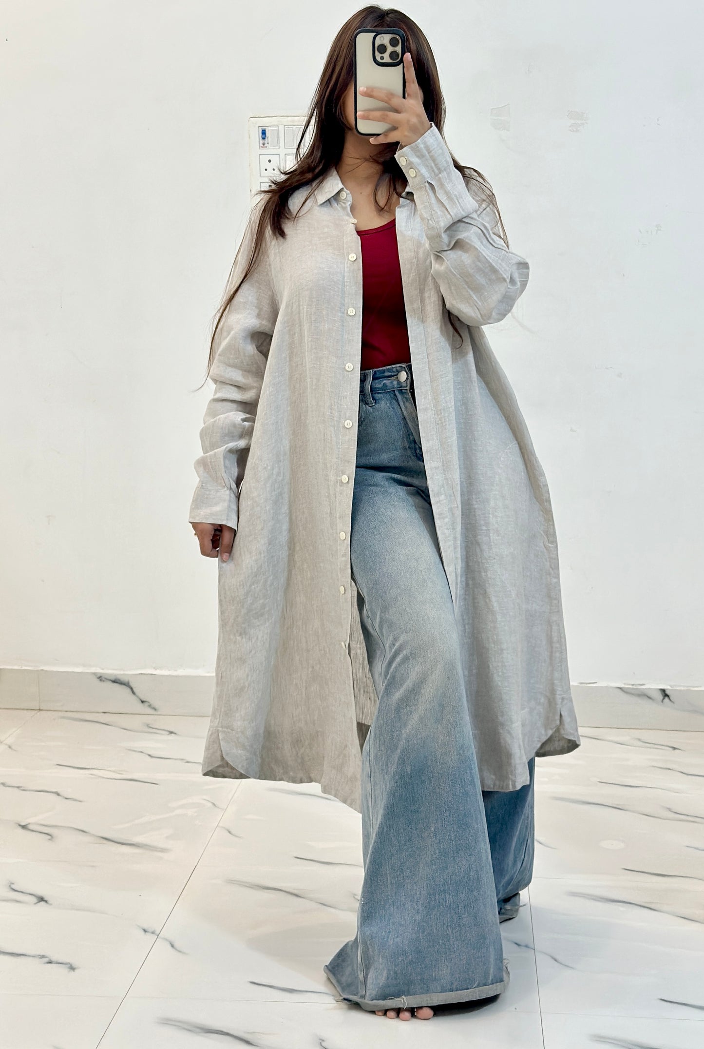 Long linen shirt dress (40-42)