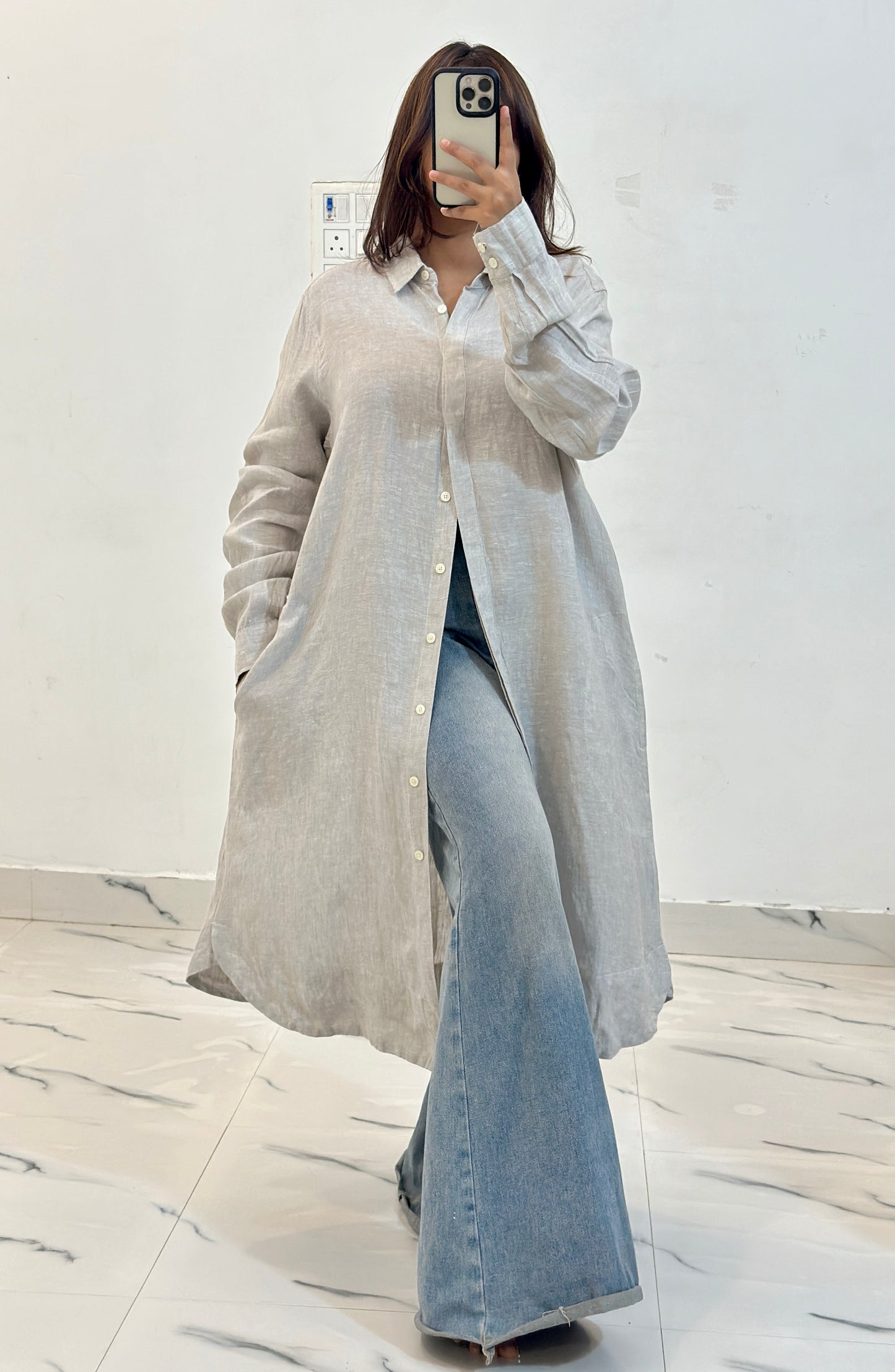 Long linen shirt dress (40-42)