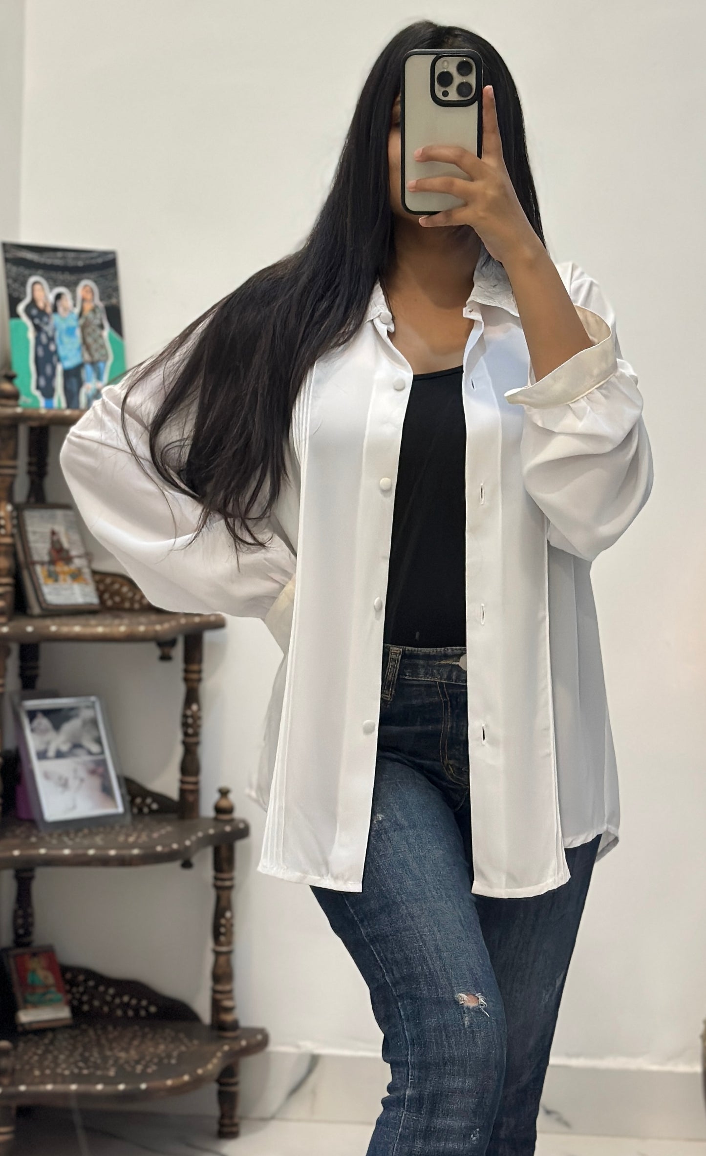 White detailing oversized shirt (42-44)