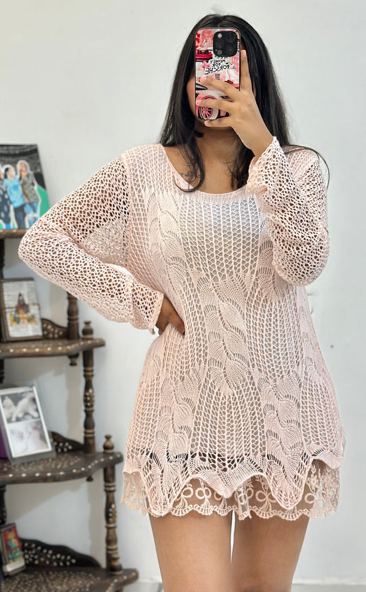 Pink crochet top (34-36)