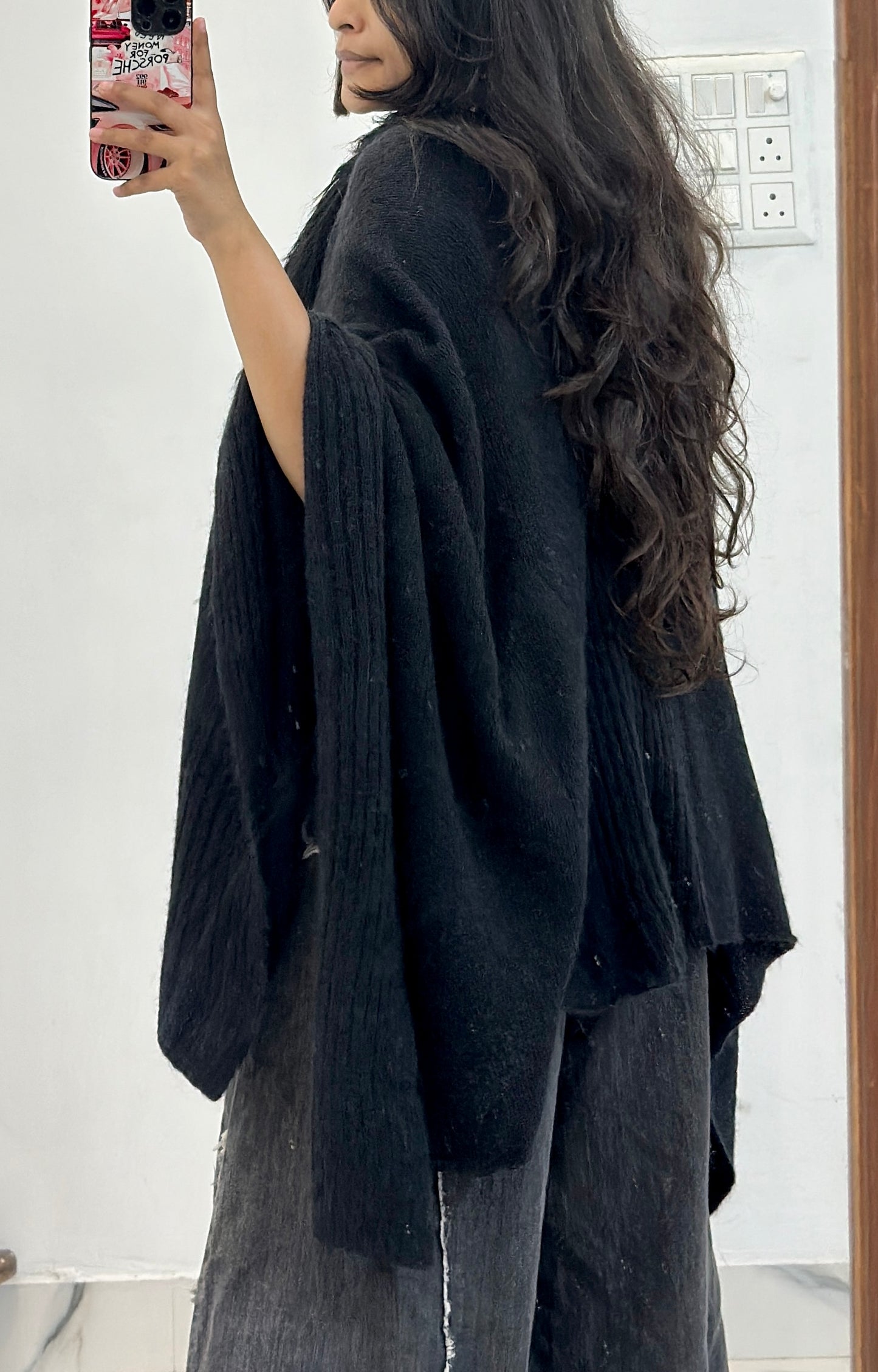 Black woollen cape shawl