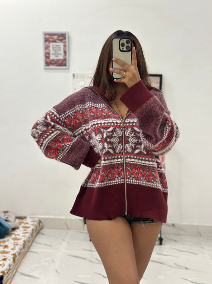 Oversized furry zipper sweater (42-44)