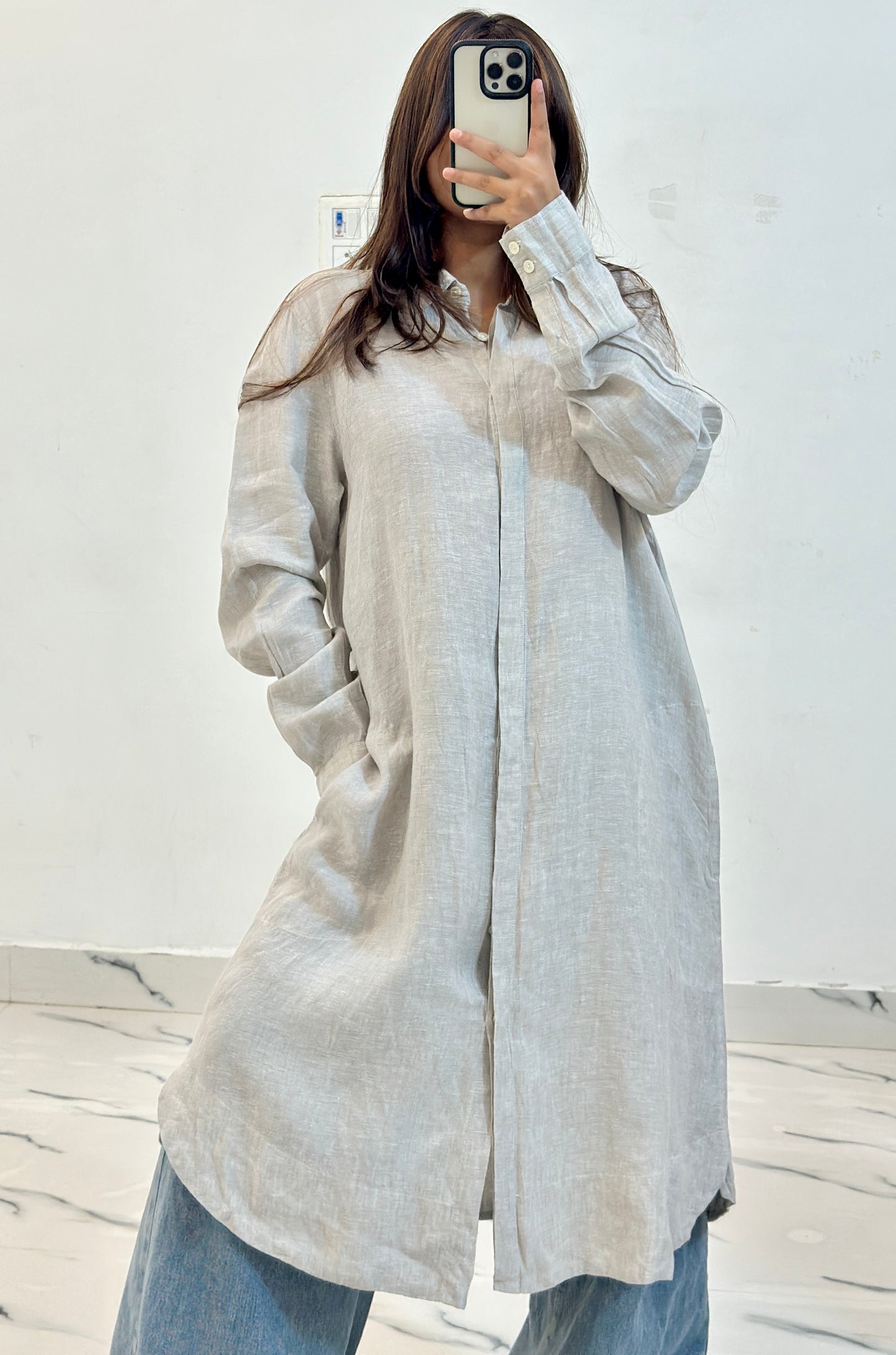 Long linen shirt dress (40-42)