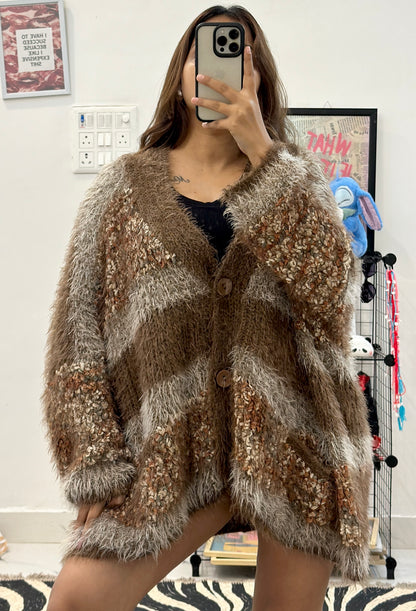Oversized Korean furry cardigan (50-52)