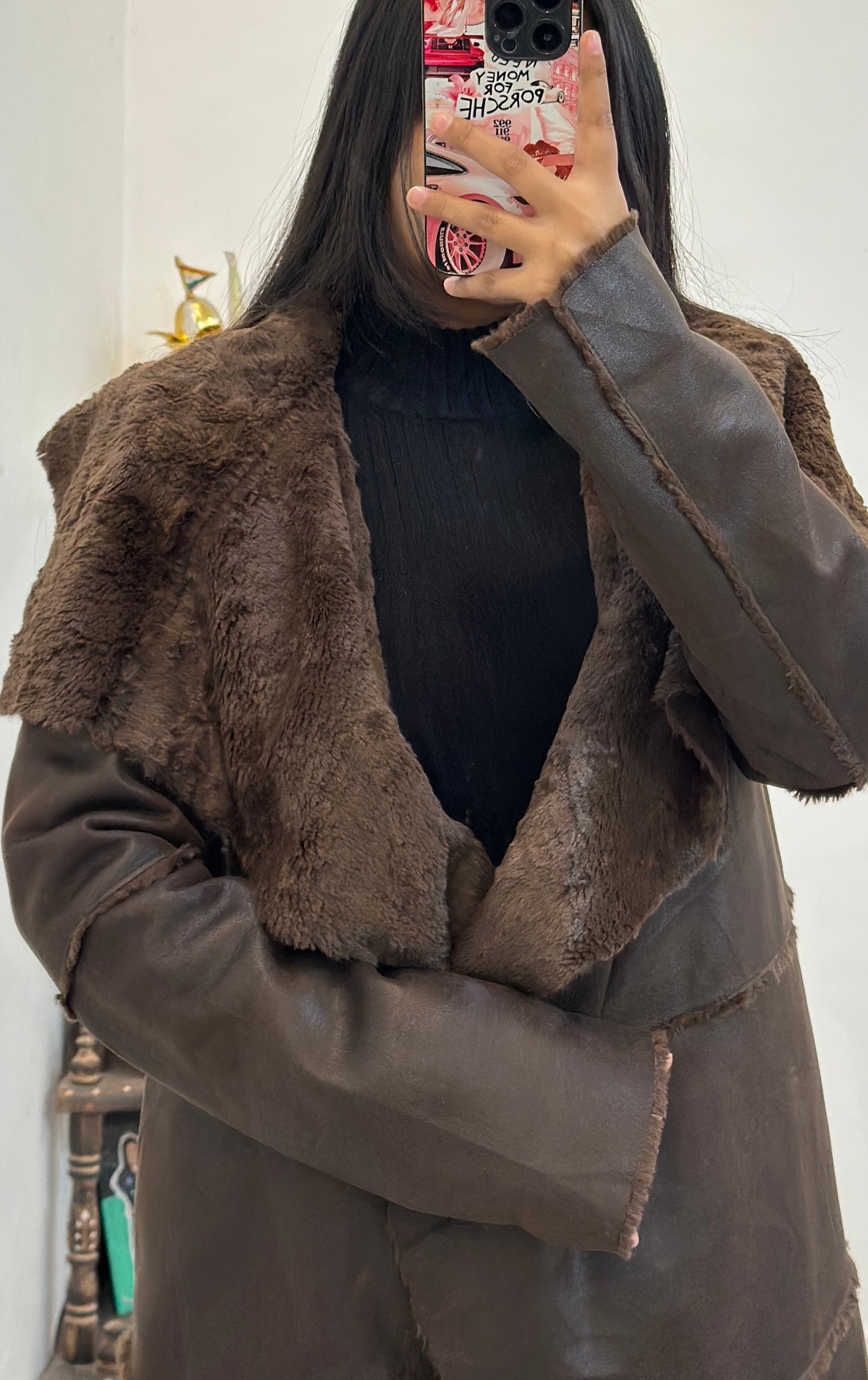 Leather fleece korean coat (36-38)