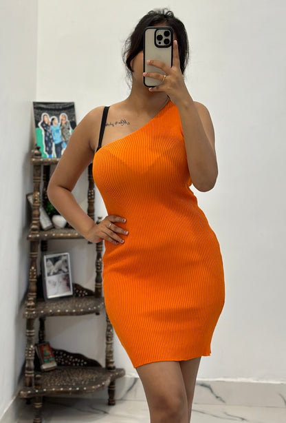 Orange off shoulder knitted dress