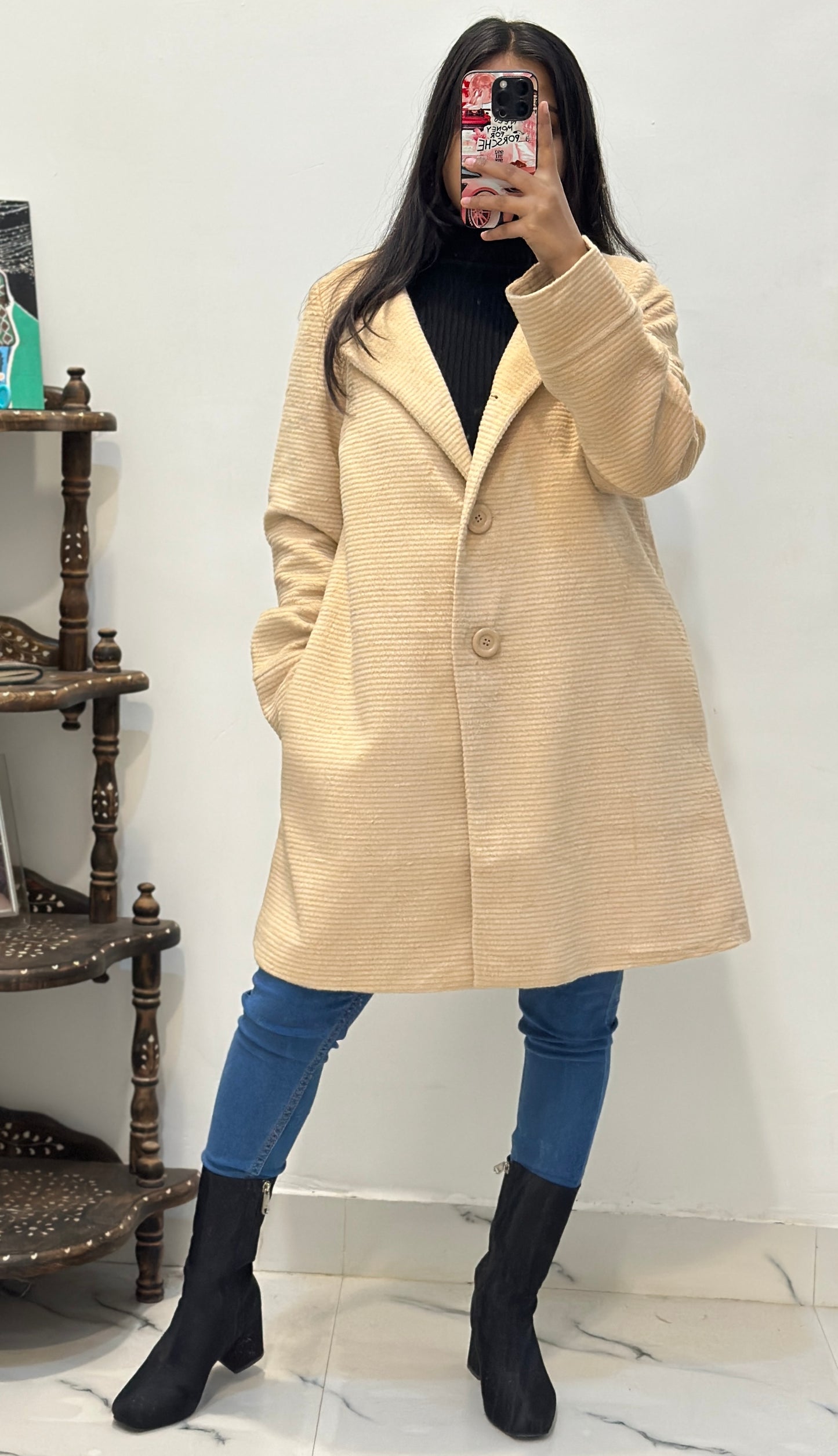 Beige long coat (upto 40)