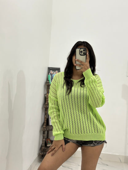 Neon oversized crochet pullover