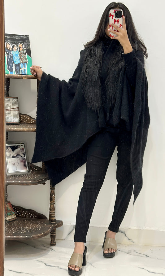 Black fur Woollen shawl