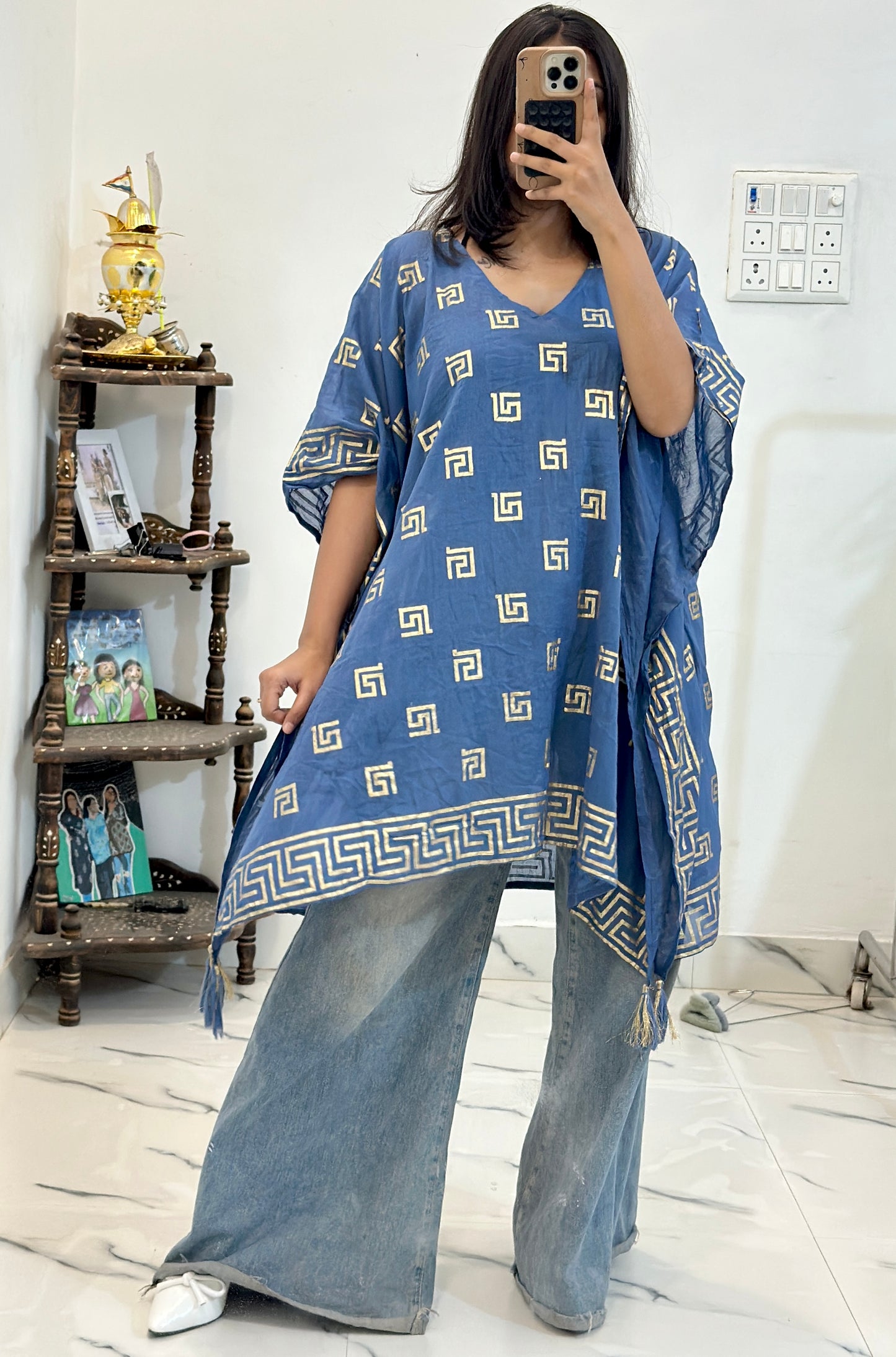 Pretty cotton kaftan (freesize upto 50)