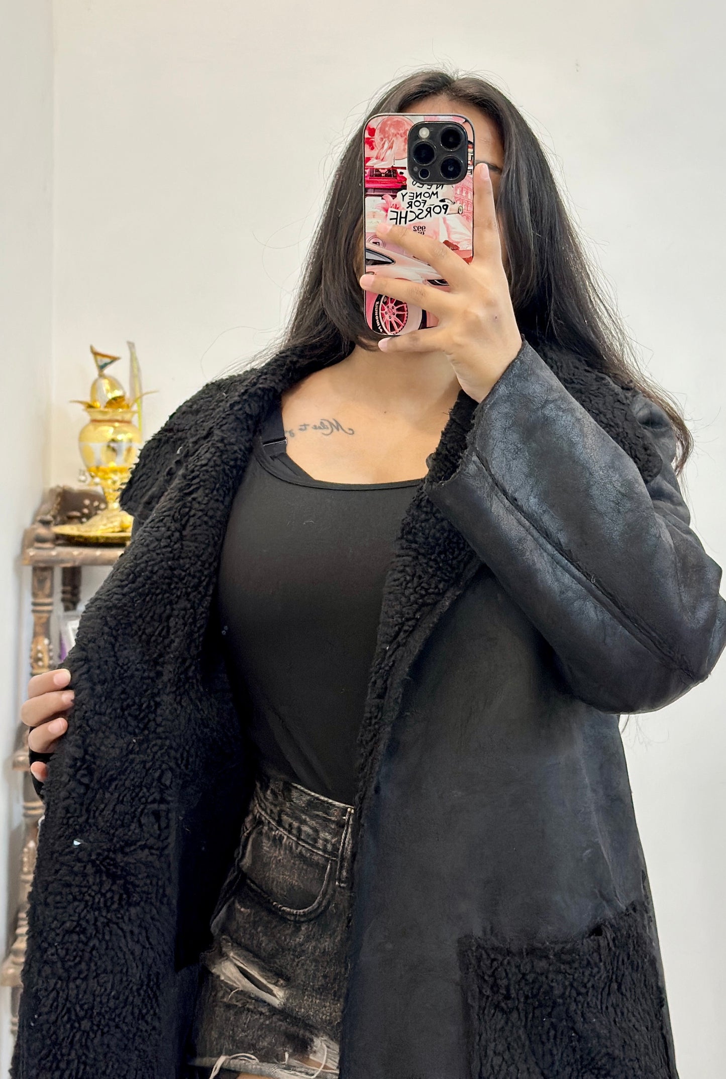 Long oversized leather coat (40-42)