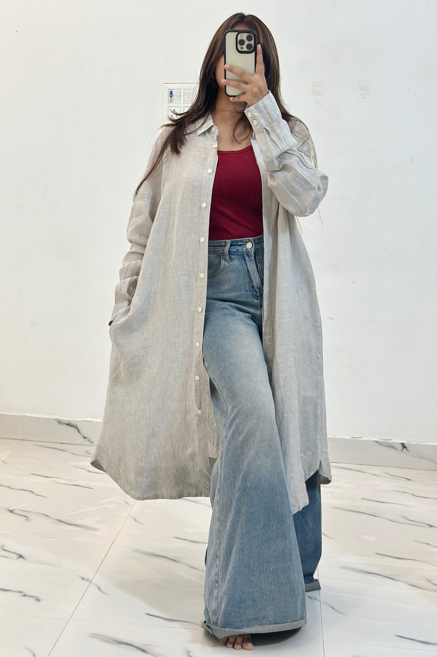 Long linen shirt dress (40-42)