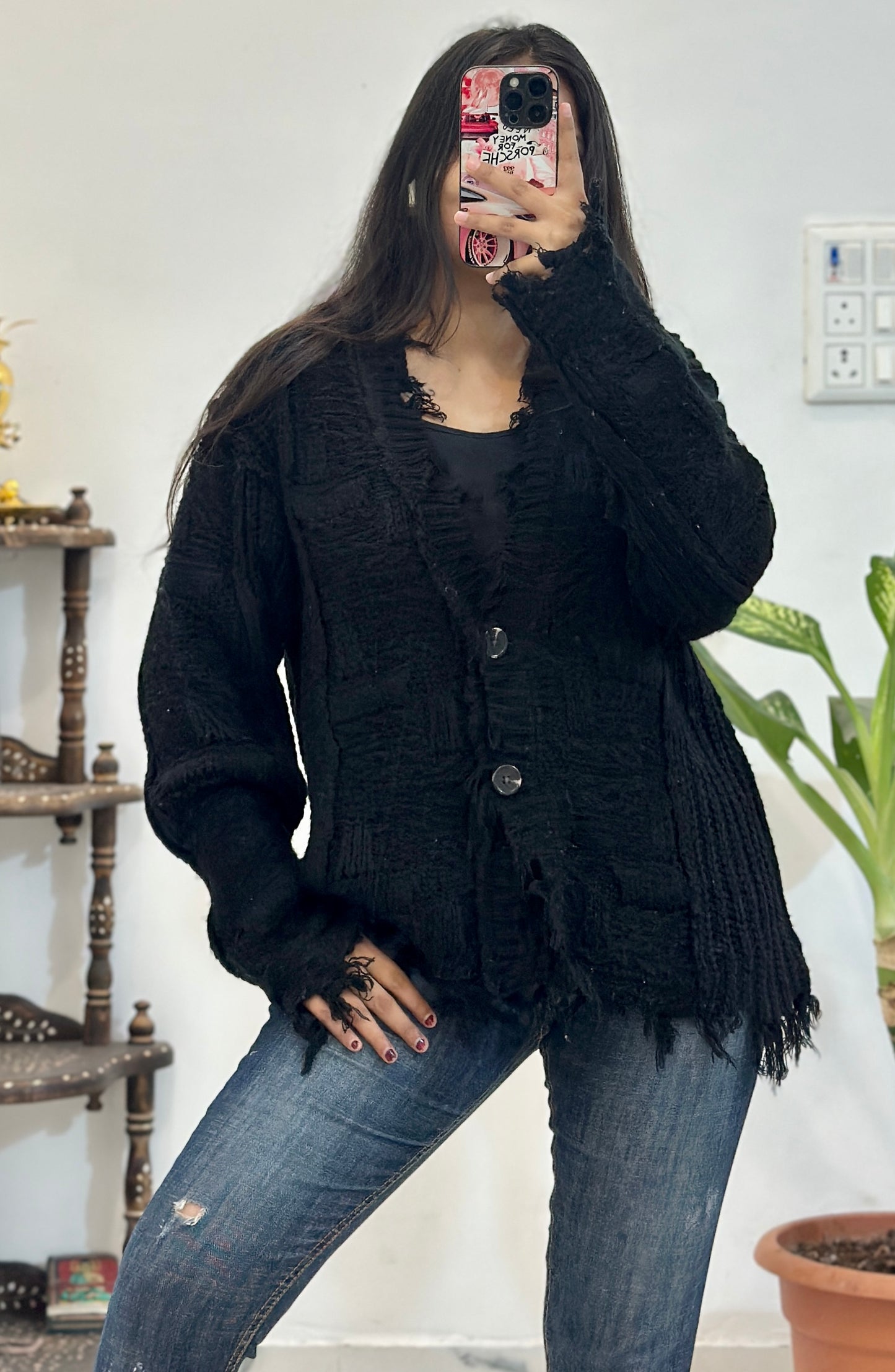 Black Oversized korean cardigan (upto 44)