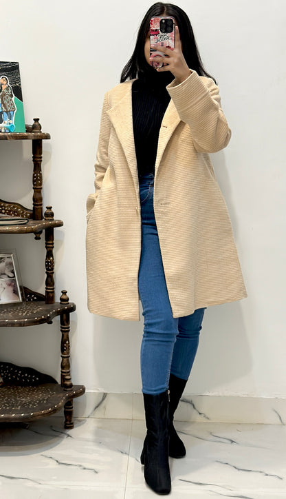 Beige long coat (upto 40)